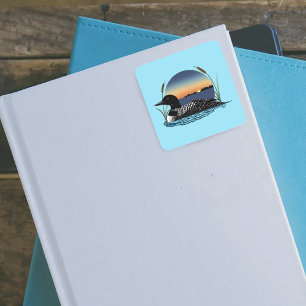 Serene Fuut Zonsondergang Blauwe Wilde Natuur Meer Vierkante Sticker
