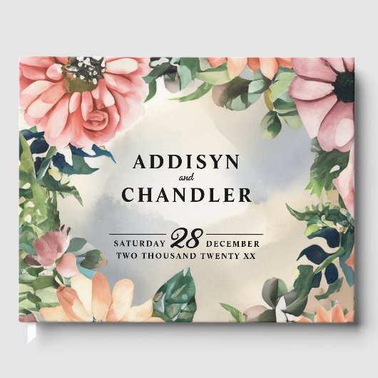 Serene Garden Krans: Pastel Floral Elegance Gastenboek (Voorkant)