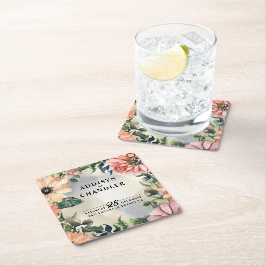 Serene Garden Krans: Pastel Floral Elegance Kartonnen Onderzetters (Insitu)