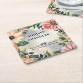 Serene Garden Krans: Pastel Floral Elegance Kartonnen Onderzetters (Schuin)