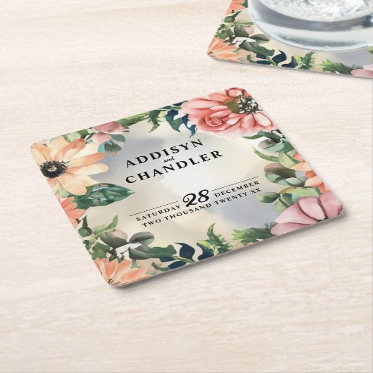 Serene Garden Krans: Pastel Floral Elegance Kartonnen Onderzetters (Schuin)