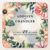 Serene Garden Krans: Pastel Floral Elegance Kartonnen Onderzetters (Voorkant)