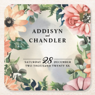 Serene Garden Krans: Pastel Floral Elegance Kartonnen Onderzetters