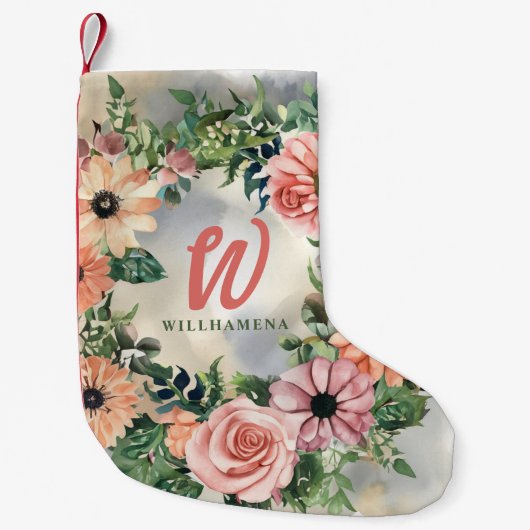 Serene Garden Krans: Pastel Floral Elegance Kleine Kerstsok (Voorkant)