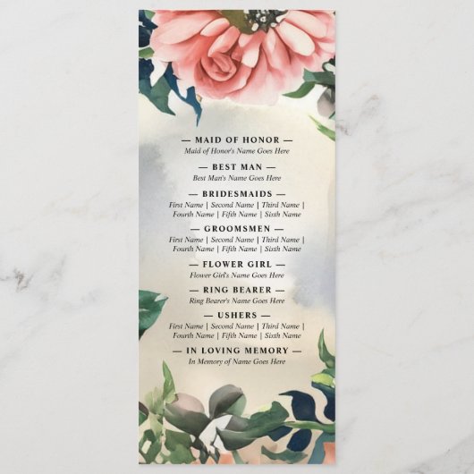 Serene Garden Krans: Pastel Floral Elegance Programmakaart (Achterkant)