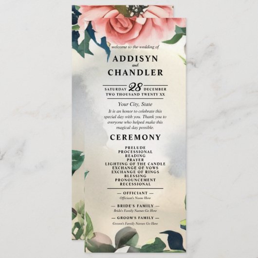 Serene Garden Krans: Pastel Floral Elegance Programmakaart (Voorkant / Achterkant)