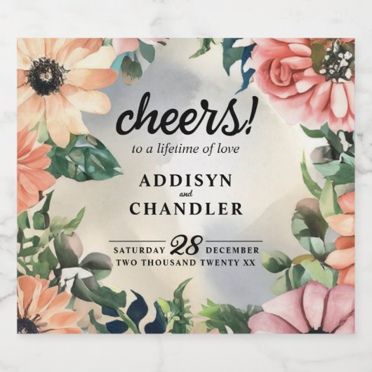 Serene Garden Krans: Pastel Floral Elegance Sparkling Wijnetiket (Enkel label)