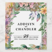 Serene Garden Krans: Pastel Floral Elegance Wijn Etiket (Enkel label)