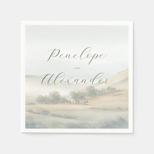 Serene Gedempte Aquarel Landschap Servet (Voorkant)