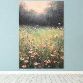 Serene gedempte wilde bloemen: zachte olieverfschi canvas afdruk (Insitu (Houten vloer))