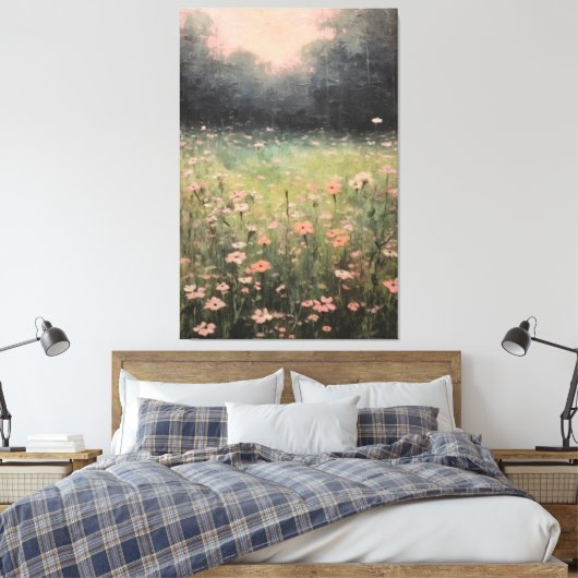 Serene gedempte wilde bloemen: zachte olieverfschi canvas afdruk (Insitu (Slaapkamer))