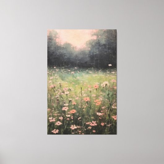 Serene gedempte wilde bloemen: zachte olieverfschi canvas afdruk (Voorkant)