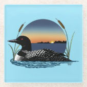 Serene Geduik Zonsondergang Blauw Meer Glazen Onderzetter (Voorkant)