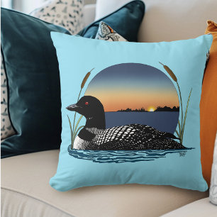 Serene Geduik Zonsondergang Blauw Meer Kussen