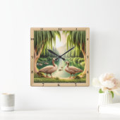 Serene Geese Rive Vierkante Klok (Huis)