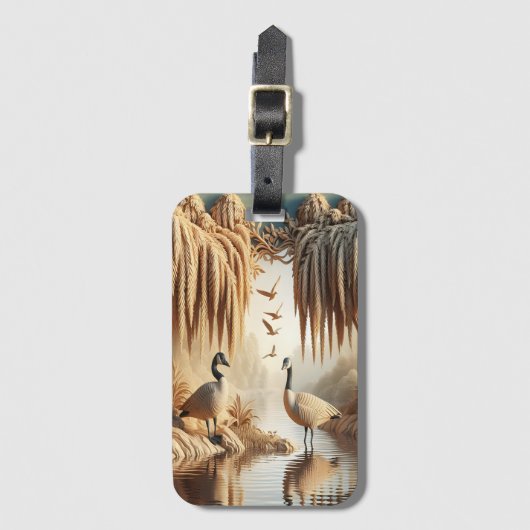 Serene Geesten: Twee Ganzen in Water Bagagelabel (Voorkant (verticaal))