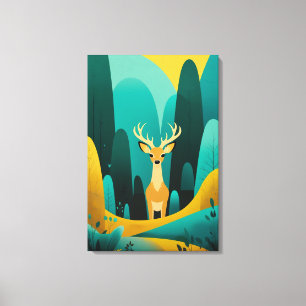 Serene Geometric Deer - Moderne Natuur kunstwerken Canvas Afdruk