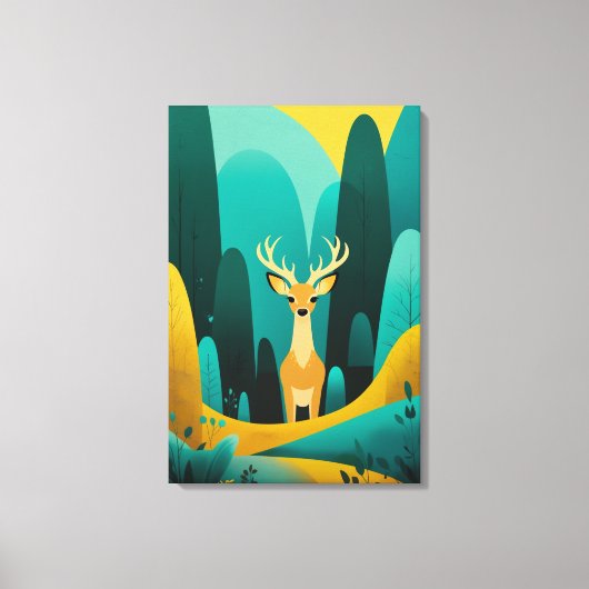 Serene Geometric Deer - Moderne Natuur kunstwerken Canvas Afdruk (Voorkant)