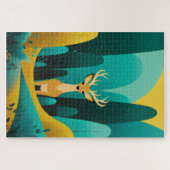 Serene Geometric Deer - Moderne Natuur kunstwerken Legpuzzel (Horizontaal)