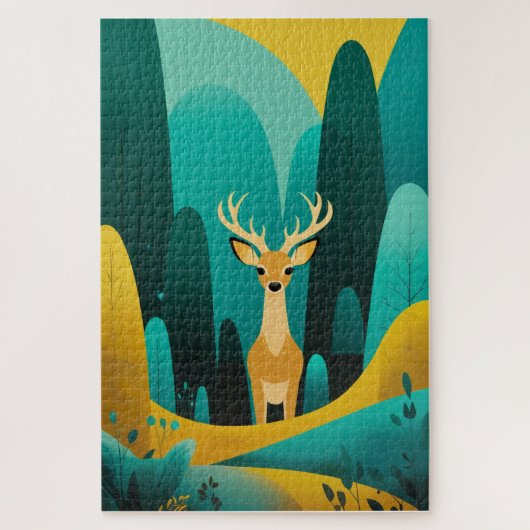 Serene Geometric Deer - Moderne Natuur kunstwerken Legpuzzel (Verticaal)