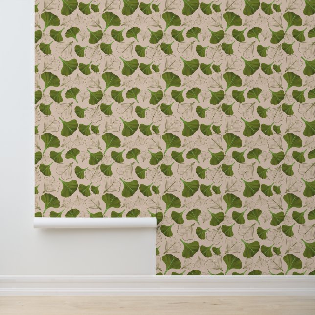 Serene Gingko Beige Bloemen Patroon Behang (Applicatie)