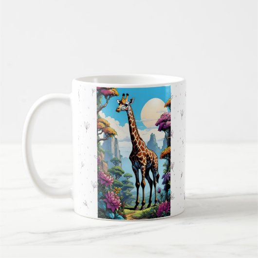Serene Giraffe in een levendige fantasielandschap  Koffiemok (Links)