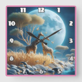 Serene giraffen onder het maanlicht in Afrika Vierkante Klok (Voorkant)