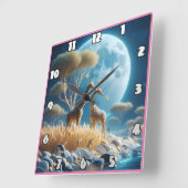 Serene giraffen onder het maanlicht in Afrika Vierkante Klok (Hoek)