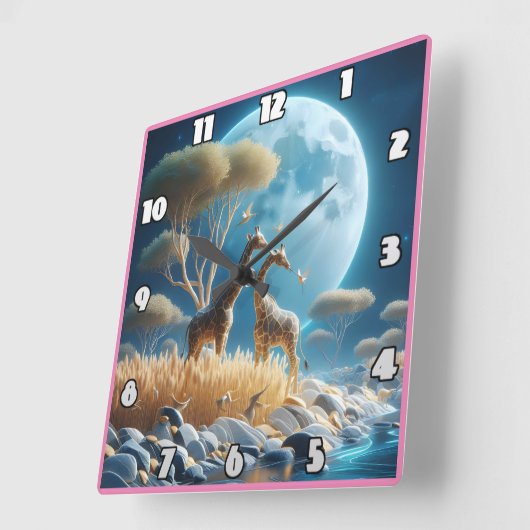 Serene giraffen onder het maanlicht in Afrika Vierkante Klok (Hoek)