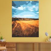 Serene Golden Field Country Road Stylized Canvas Afdruk (Insitu (Woonkamer))