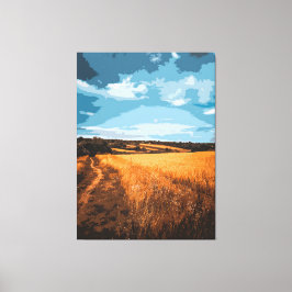 Serene Golden Field Country Road Stylized Canvas Afdruk