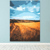Serene Golden Field Country Road Stylized Canvas Afdruk (Insitu (Houten vloer))