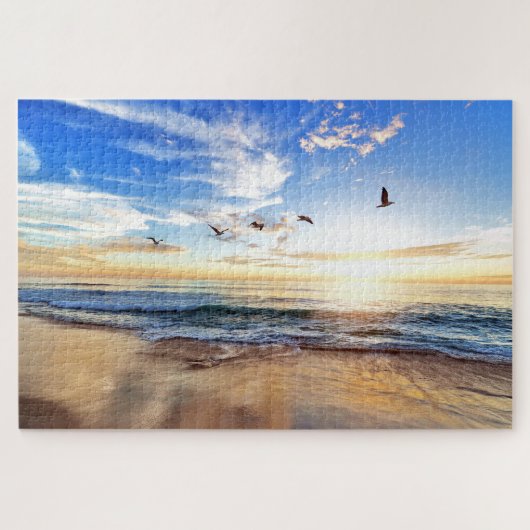 Serene Golden Ocean Sunrise Birds Puzzle Legpuzzel (Horizontaal)