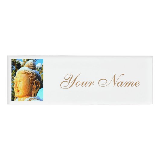 serene golden snow buddha naambadge (Voorkant)