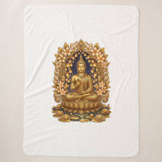 Serene Gouden Boeddha Meditatie Kunst Vliesdeken Sherpa Deken