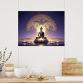 Serene gouden kunstwerk Boeddha in rustige aura Poster (Keuken)