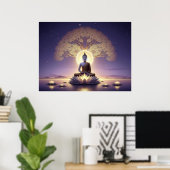 Serene gouden kunstwerk Boeddha in rustige aura Poster (Thuiskantoor)
