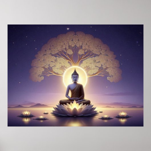 Serene gouden kunstwerk Boeddha in rustige aura Poster (Voorkant)
