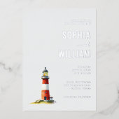 Serene Gray Lighthouse Nautical Folie Uitnodiging (Voorkant)