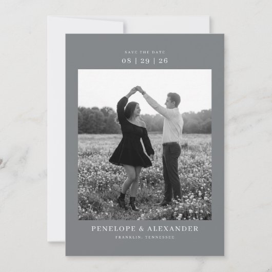 Serene Grayscale Minimalistische Foto Save The Date (Voorkant)