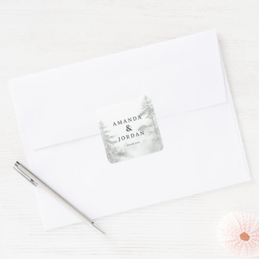 Serene Green Watercolor Trees Vierkante Sticker (Envelop)
