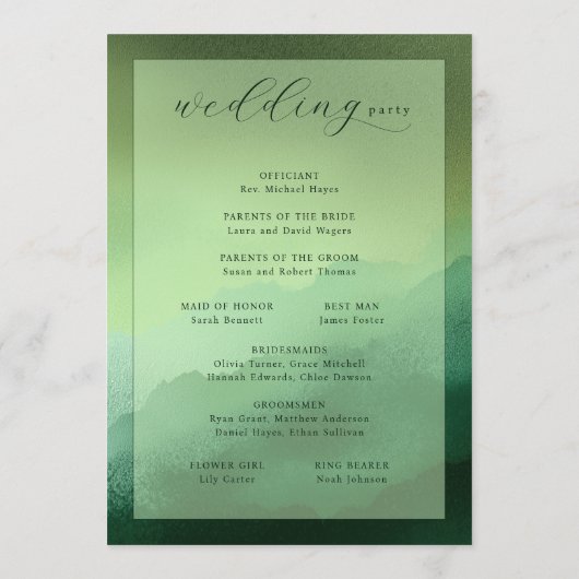 Serene Green Wedding Ceremony Program Programmakaart (Achterkant)