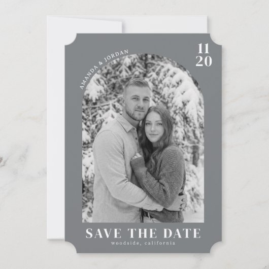 Serene Grijs Minimalistische Foto Save The Date (Voorkant)