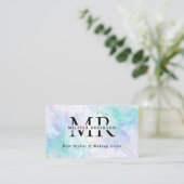 Serene Groen & Paars Alcohol Inkt Monogram QR Code Visitekaartje (Staand voorkant)