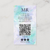 Serene Groen & Paars Alcohol Inkt Monogram QR Code Visitekaartje (Achterkant)