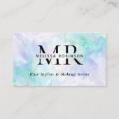 Serene Groen & Paars Alcohol Inkt Monogram QR Code Visitekaartje (Voorkant)