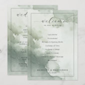 Serene Groene Aquarel Trouwceremonie Schema Programmakaart (Voorkant / Achterkant)