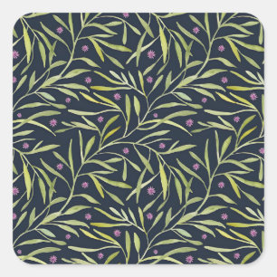 Serene groene bladrijke wijnranken met roze bloeme vierkante sticker