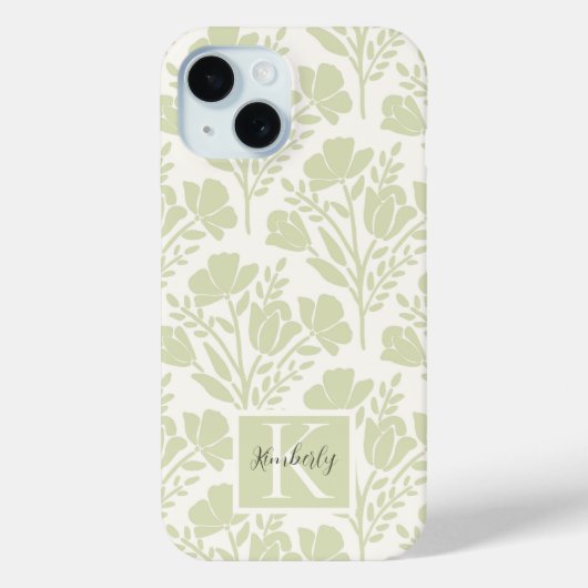 Serene Groene Bloemige Monogram Case-Mate iPhone Case (Achterkant)