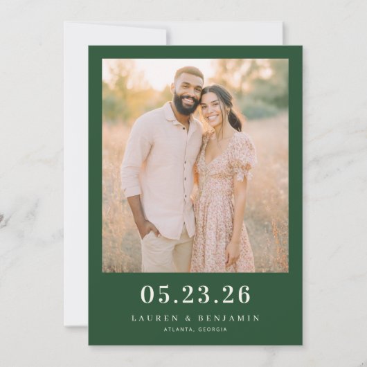 Serene Groene Rustieke Foto Save The Date (Voorkant)
